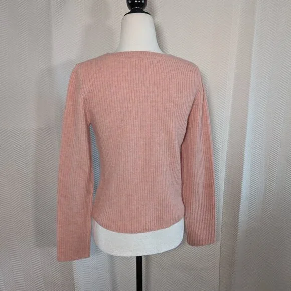 GU Front Ribbon Tie Pink Ribbed Knit Cardigan Size Small Balletcore Softgirl - Picture 3 of 10